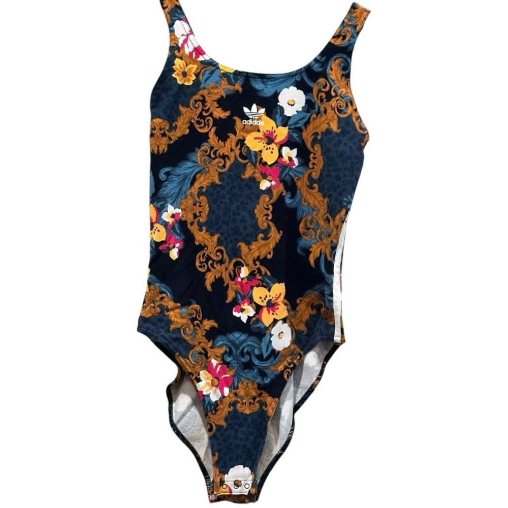 Adidas HER Studio NAVY BLUE Floral Baroque Print SET Bodysuit Shorts T Shirt 3pc